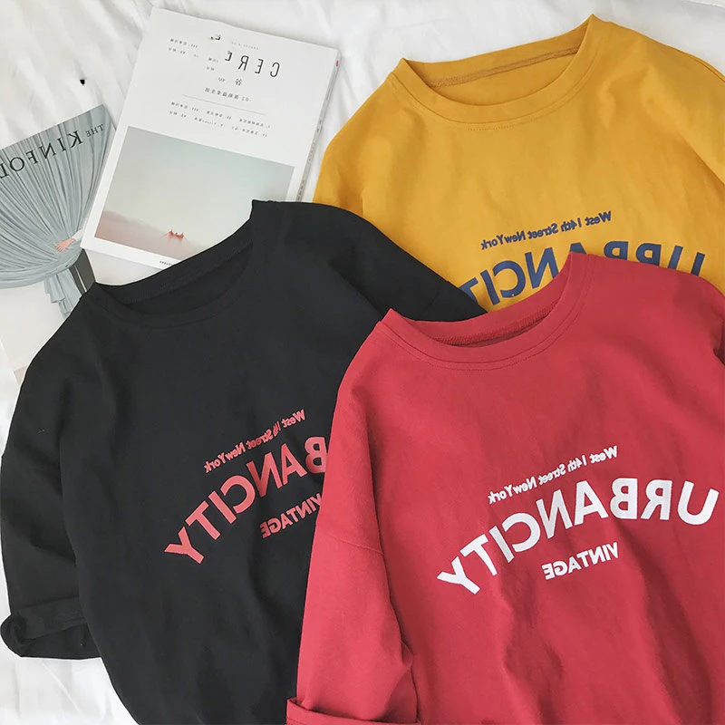 Harajuku Women T-shirts New 2020 Summer Funny Letter Print Hip Hop Loose T-shirt Girls Student Streetwear Casual Lady Tops Tees