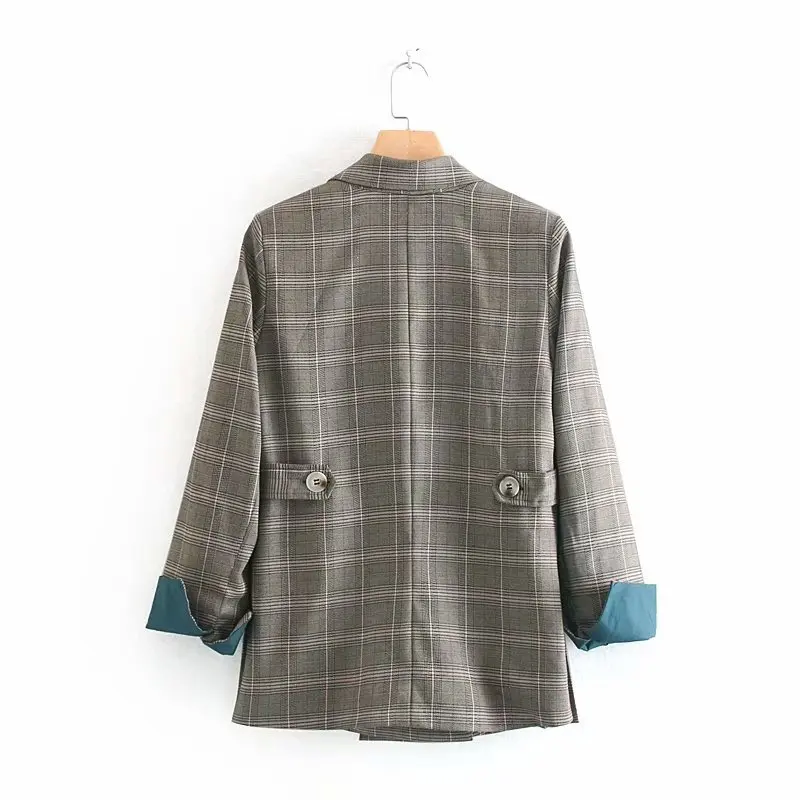 

Europe And America WOMEN'S Dress 2019 Spring And Autumn New Style Double Breasted Plaid Suit Jacket Women's A1011
