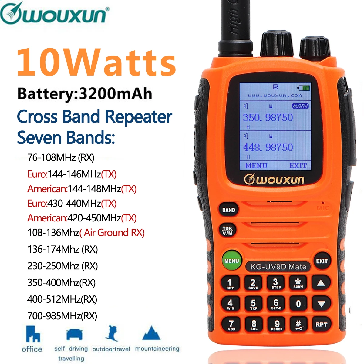 Wouxun KG-UV9D Mate 10W Powerful 3200mAh 7bands AirBand Cross band Repeater Walkie Talkie Upgrade Plus Ham Two Way Radio | Мобильные