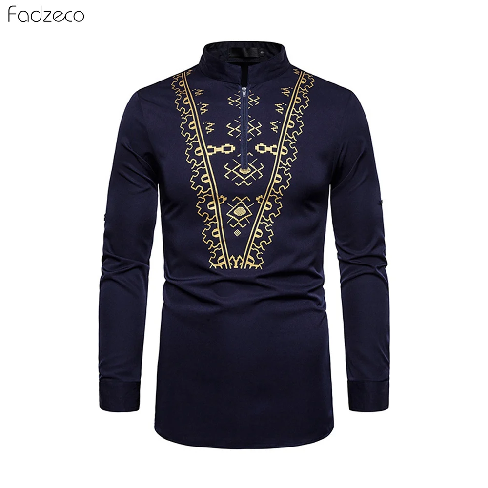 Fadzeco 2019 Осенняя африканская одежда для мужчин Дашики мужской топ на молнии с