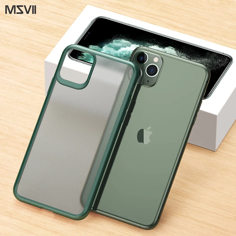 MSVII модный матовый чехол для iPhone 11 Pro 11 Pro Max Противоударная прозрачная задняя крышка для телефона для Apple iPhone 11 11 Pro Max - Цвет: matte green