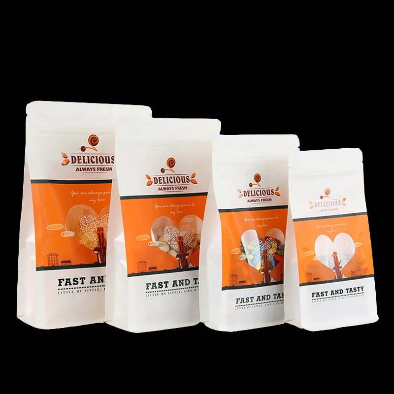 

White Cartoon Organ Kraft Paper Window Transparent Storage Bag Food Frosted Zip Lock Stand Printing Nuts Snack Chocolate Coffee