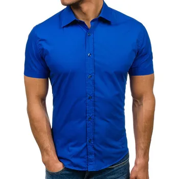 

Slim Fit Male Shirt Summer Men Pure Color Button Splicing Pattern Casual Lapel Turn-down Collar Short Sleeve Shirt sales 10.7