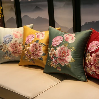 

Luxury Embroidery Cushion Cover Decorative Pillow Case Modern Chinese Traditional flower Coussin Sofa Dec Free shipping 45x45cm