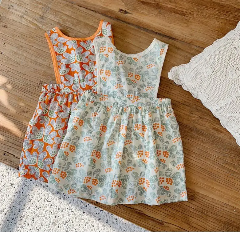 В Корейском стиле для девочек, платье с принтом модный весенний жилет для девочки, платья От 1 до 7 лет HJ703