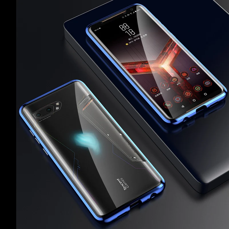 Магнитный адсорбционный флип-чехол для телефона ROG II ZS660KL, металлическая рамка, Doubl, закаленное стекло, чехол для телефона Rog 2, защитный чехол s