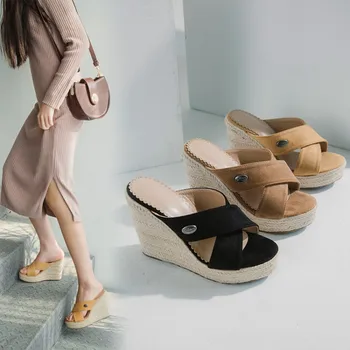 

Super High Heeled Summer 2020Women's Shoes Peep Toe Platform Wedge Sandals