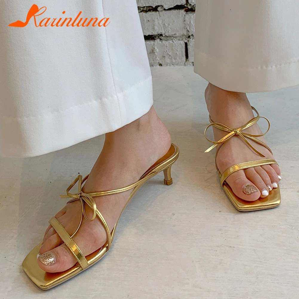 

Karinluna 2020 Hot Sale Genuine Leather Slip-On Summer Shoes Woman Pumps Mules Butterfly Concise INS Hot Pumps Women
