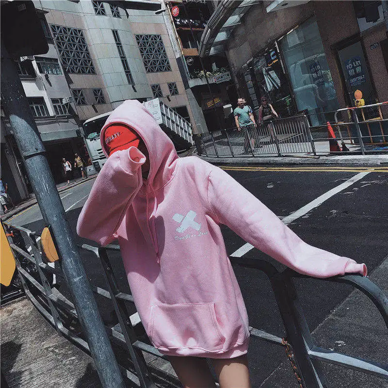 Новинка зимы Женская толстовка Vogue Повседневная забавная каваи Топы оверсайз женский корейский стиль Ariana Grande Harajuku толстовки - Цвет: pink