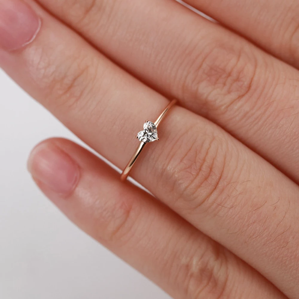 Rings for Fashion Jewelry Minimalist Women Zircon Party-Gift Heart-Shape 3-Color KBR014