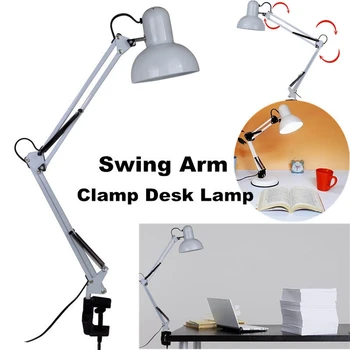 Billig CLAITE Flexible Schaukel Arm Clamp Montieren Lampe Schreibtisch Lampen Tisch Licht Büro Studio Home E27/E26 Weiß Tisch Schreibtisch Licht AC85-265V