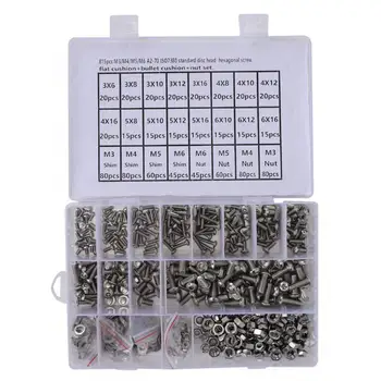 

815PCS M3 M5 M6 Stainless Steel Pan Hex Socket Screw Nut Washer Kit Nut and Bolt Sets