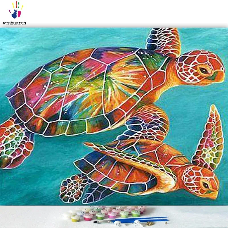 DIY картинки для раскраски по номерам с цветными красочными черепашками картина для рисования по номерам в рамке для дома - Цвет: 100418