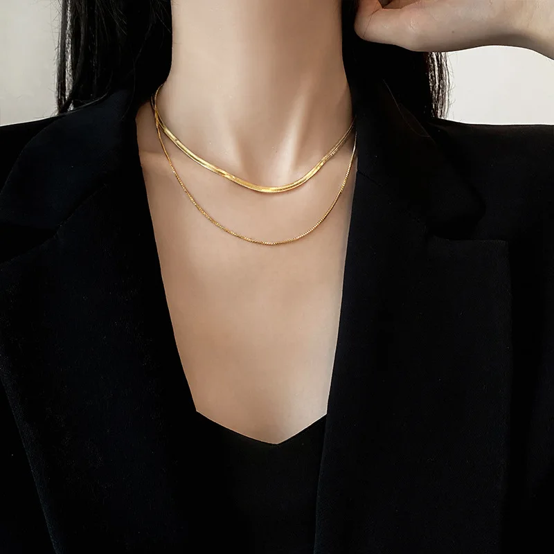 

2021 High Quality Korean 14k Gold Plated Fine Jewelry Women Fairy Double Chains Necklaces for Female Star Moon Pendant Mom Gifts