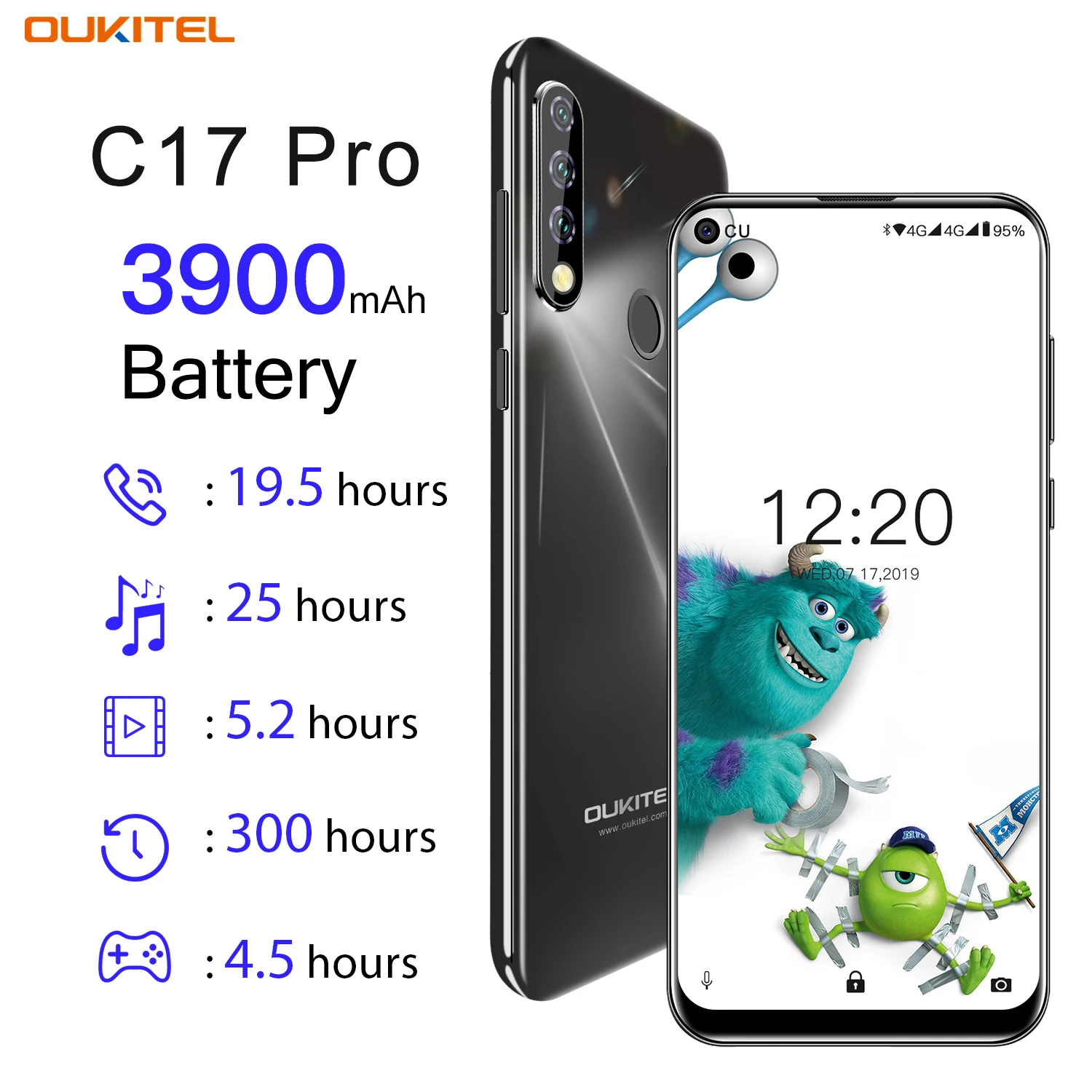 OUKITEL C17 Pro 6,35 ''Android 9,0 4 Гб 64 Гб Смартфон 19:9 MT6763 процессор отпечаток пальца Лицо ID Восьмиядерный 3900 мАч 4G мобильный телефон