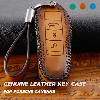 

New Fashion Genuine Leather Car Key Case Remote Smart Key Case Fob Shell Cover Metal For Porsche Cayenne Macan 718