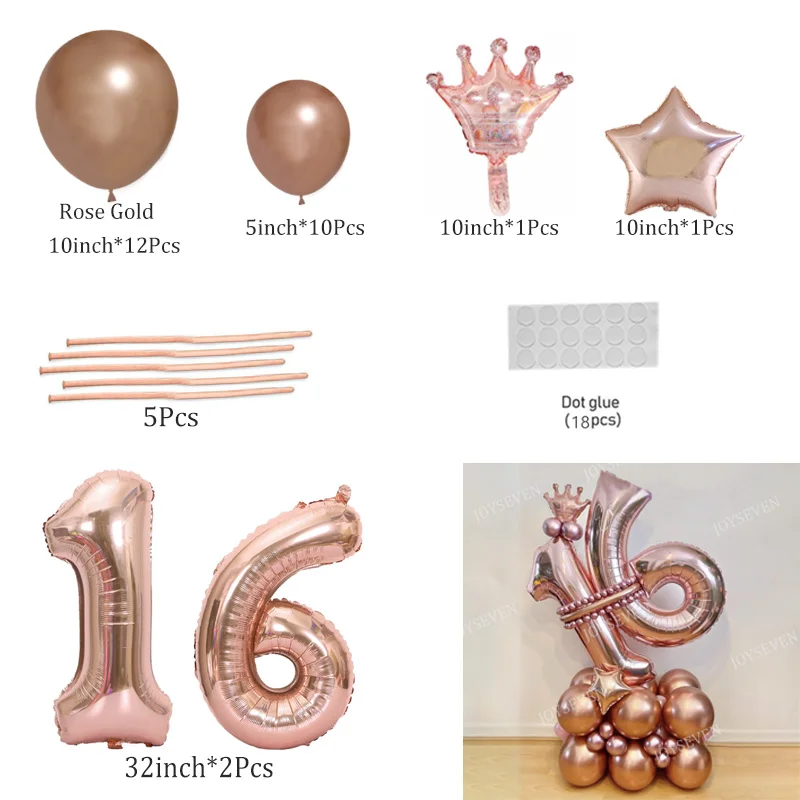 thumbnail image 1 of 32 globos de látex metálicos para decoración de cumpleaños de adultos, globos de aluminio con números de oro rosa, suministros para fiestas de cumpleaños de 18, 21, 30, 40, 50 y 60 años, 1 of 5