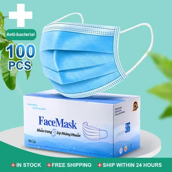 

100 pcs Face Mouth Protective Mask Disposable 3 Layers Filter Earloop Non Woven Mouth Masks Shipping within 24 Hours