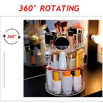 

Hot Acrylic Cosmetics Storage Box 360 Degree Rotation Transparent Fashion Spin Multi-function Detachable Makeup Beauty Organizer