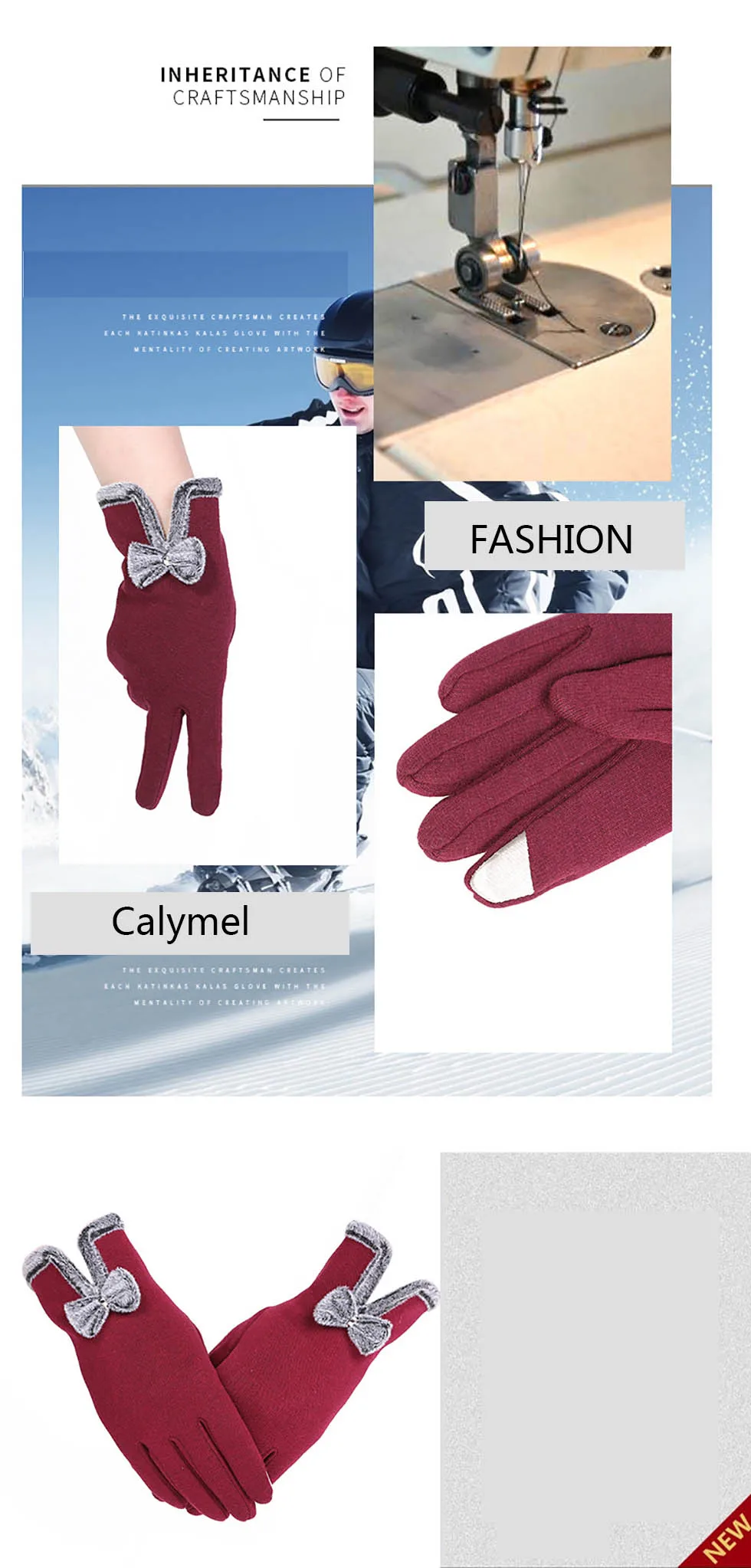 Calymel, женские перчатки для сенсорного экрана, зимние варежки, теплые, для улицы, унисекс, высокое качество, модные перчатки, рождественские подарки