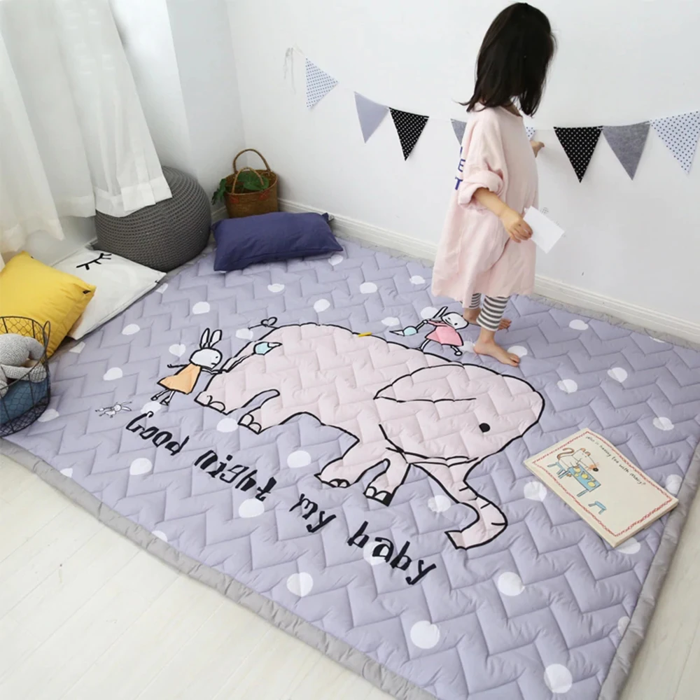 

140X200CM 55X78IN Play Mats 3CM Thickening Cotton Mat Elephant Pattern Cartoon Blanket Machine Washable Rugs