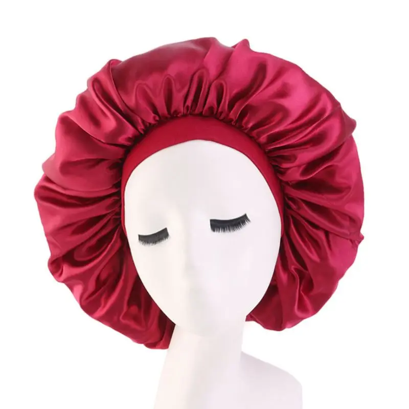 Женская модная женская шапочка для сна оверсайз атласная ночная шапка эластичная лента имитация Шелкового сатина сплошной цвет уход за волосами шапочка - Цвет: 3
