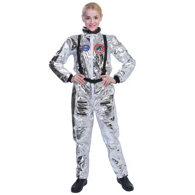Космический костюм для мужчин взрослых плюс размер костюм космонавта Серебряный пилот костюмы для Хэллоуина цельный комбинезон взрослый костюм - Цвет: woman