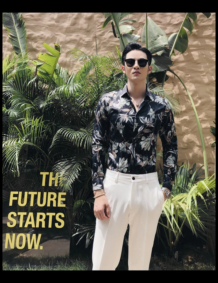 Брендовая уличная Мужская гавайская рубашка с длинным рукавом Slim Fit мужские s рубашки Camisa Social Masculina повседневные рубашки с цветочным принтом