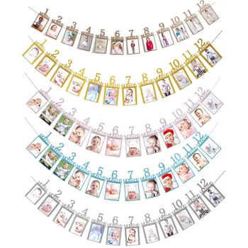 

Besegad Infants 1-12 Month Photograph Garland Monthly Milestone Photo Banner for 1 Year Old Celebration First Birthday Party