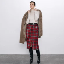 Ladyfirsy ZA красная клетчатая юбка-карандаш для женщин, корейская модная юбка с передними карманами, шикарная Женская Офисная повседневная юбка