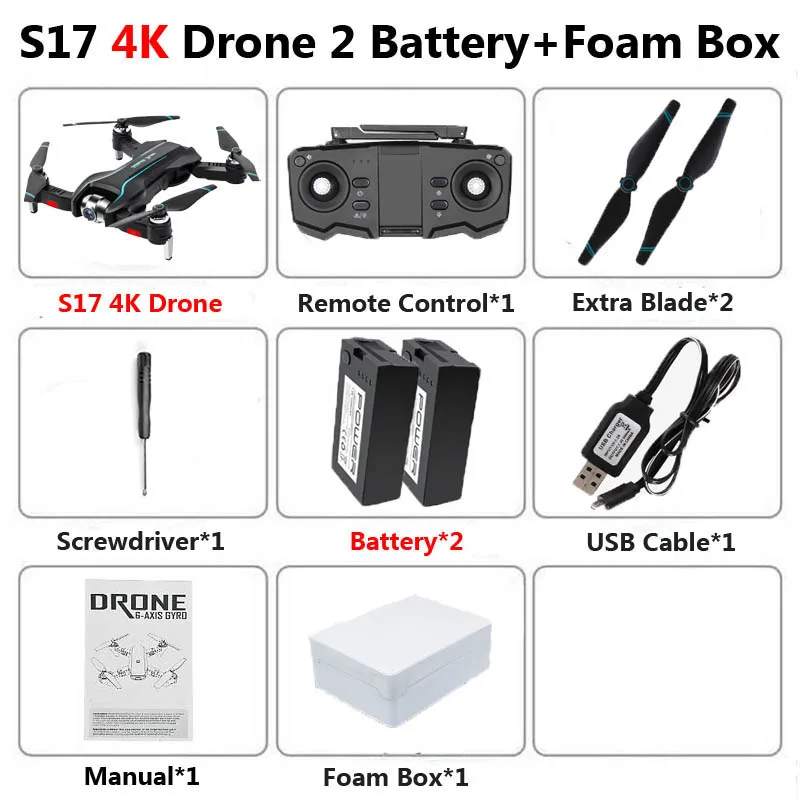 S5 S17 складной Дрон с 4K HD двойной камерой WiFi FPV Регулируемый Широкоугольный Радиоуправляемый вертолет Квадрокоптер детская игрушка VS SG106 SG901 - Цвет: S17 4K 2B Foam
