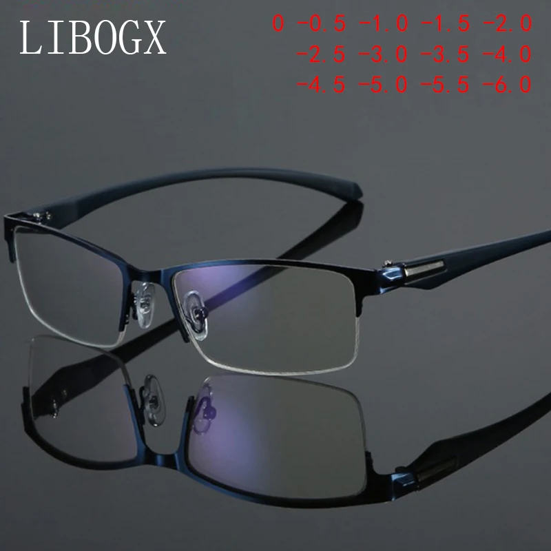 

High Grade Business Men's Anti-blue Light Myopia Glasses Metal Half Frame Women's Anti-Radiation Glasses Dioptric Glasses