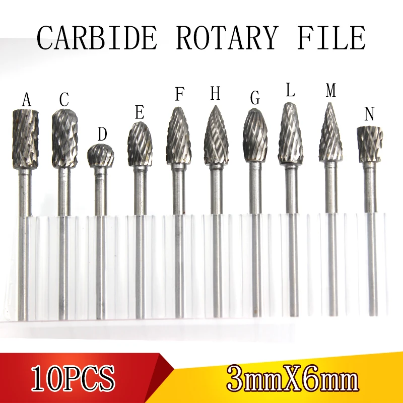 10 pçs carboneto arquivo rotativo 3mm cabeça de moagem ferramenta mão metal moagem carving polimento rebarba arquivo chato ferramenta dupla ranhura bits