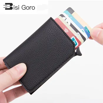 

BISI GORO 2019 Anti-theft Credit Card Holder Carbon Fiber RFID Pop-up Clutch Smart Card Wallet Multi Men and Women Unisex Case