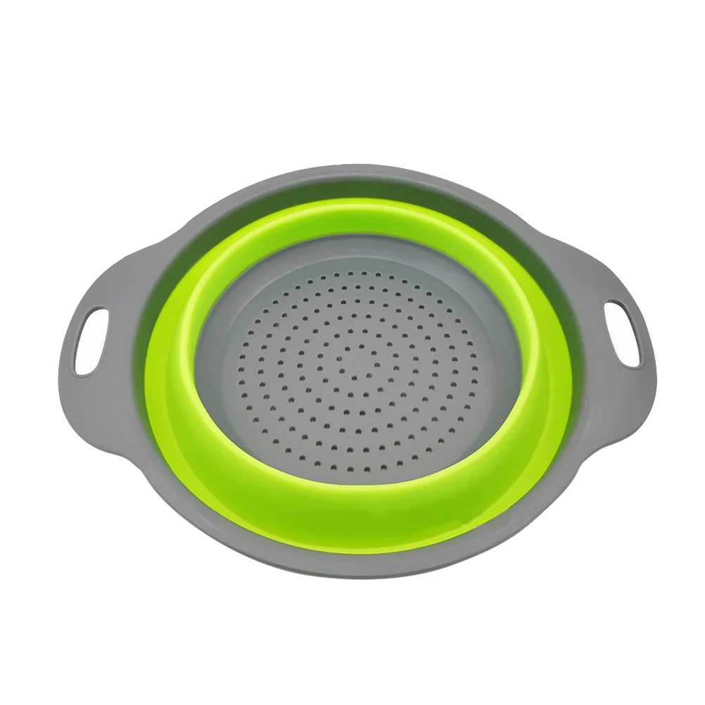 Kitchen Strainer Basket Multi-functional Soft Silicone Folding Fruit Vegetable Washing Basket Collapsible Colander Kitchen Tool - Цвет: Green