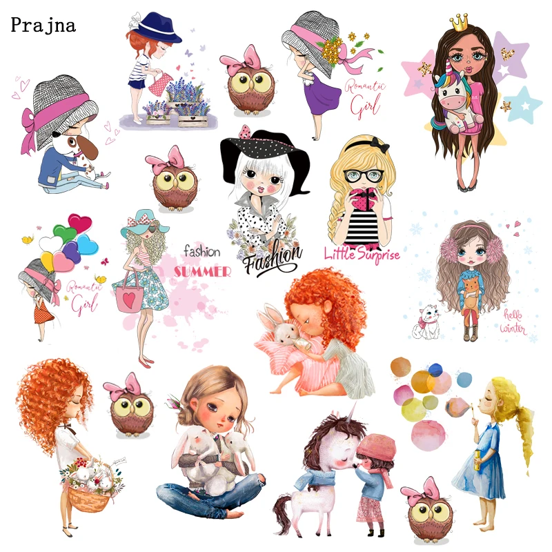 Prajna Various Kinds Of Girls Series Stickers Iron On Transfers For Kids T-shirt Hoodies Patch Summer Style Thermal Patches | Дом и сад