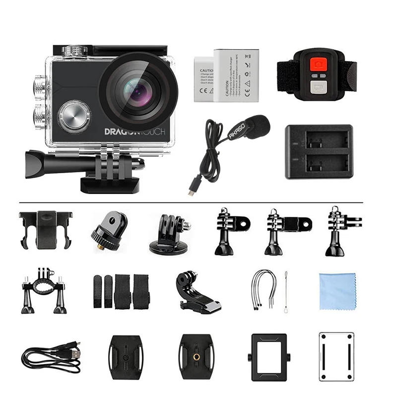 Dragon Touch 4K Экшн-камера Vista 5 WiFi Водонепроницаемая Спортивная камера с сенсорным экраном 2 батареи и монтажный комплект аксессуаров - Цвет: with mic