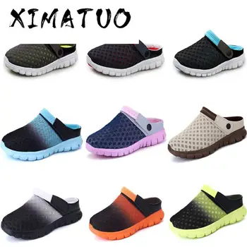 

Summer Men sandals colorful couples beach Shoes breathable comfort mesh thick bottom slippers Man Baotou hole shoes large 35-46