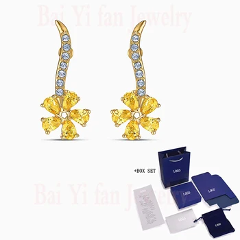 

2020 Fashion Jewelry SWA New BOTANICAL FLOWER Pierced Earrings Gold Color Elegant Flower Decoration Crystal Female Romantic Gift