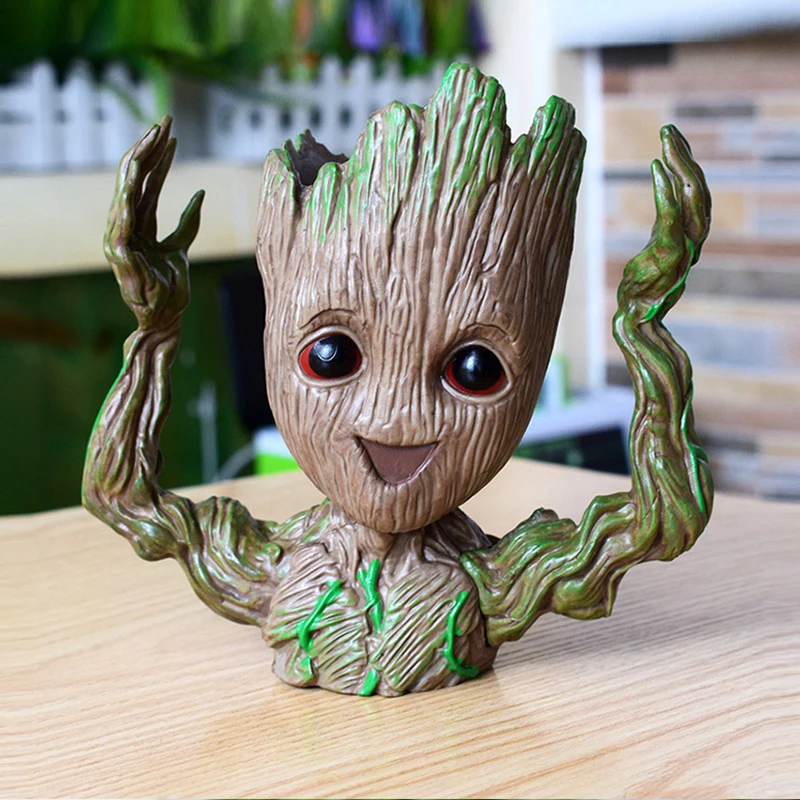 

Home Decor Accessories Baby Groot Pen Holder Plants Flower Pot Cute Tree Figurines Miniature Model Desktop Decoration Ornamens