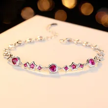 Драгоценные камни браслет для очаровательной леди из натуральной 925 пробы серебряные ювелирные изделия Рождественский подарок для мамы любовника Романтический браслет сердце