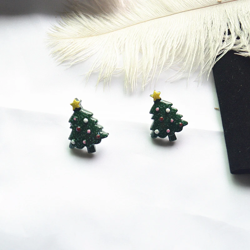 Рука-окрашенные серьги Популярные Санта Клаус серьги Рождественская шляпа обувь Снеговик Стад Серьги в виде снеговика классические для Для женщин и девочек - Окраска металла: Christmas tree