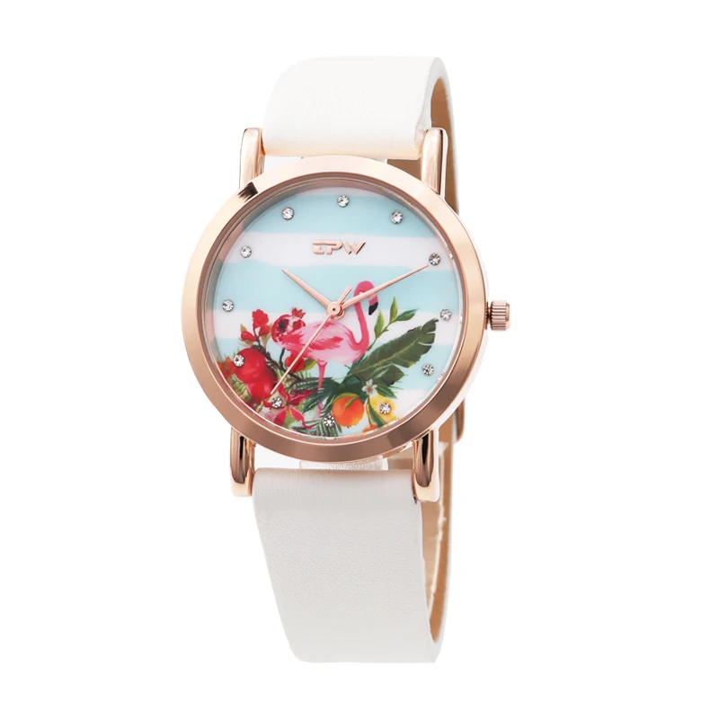 

Flamingo Flower Women Watch Original Design Pattern Watch Candy Leather Strap Lovely Watch for Girls