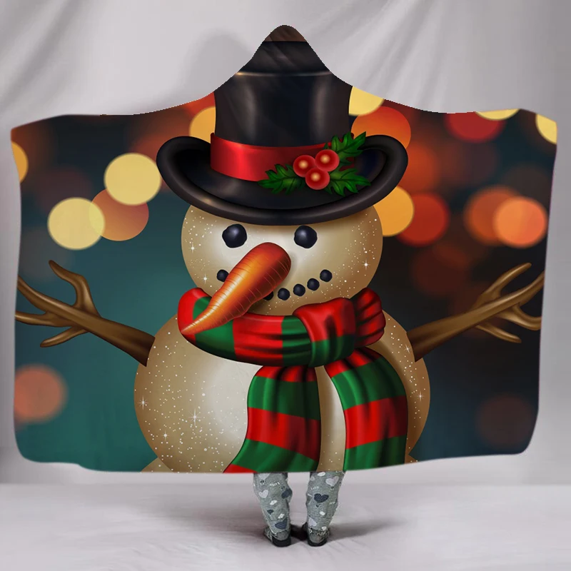 

Snowman Colorful Circle Pattern Microfiber Blanket Adult Wearable Hooded Throw Custom Blanket for Home Outdoor Travel 150x200cm