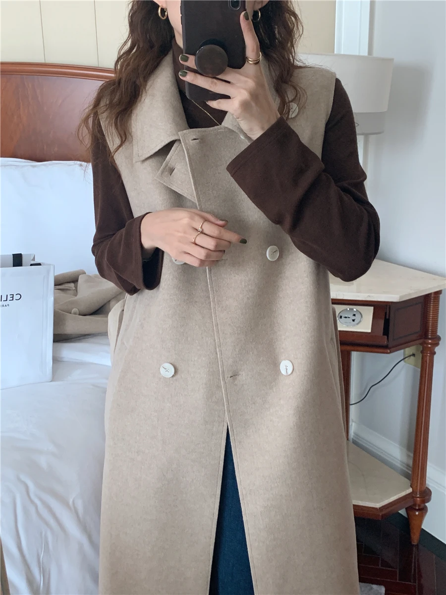 Vintage Lapel Detachable Shawl Faux Wool Blend Coats 2022 New Korean Long Jackets Two-piece Double-sided Woolen Coat bubble coat women