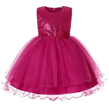 

2019 Summer New Fashion Baby Dress Girl Full Dress Princess Sequins Soild O-neck Bow Gauze Tutu Lace Children Wedding Dress