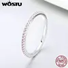 WOSTU Genuine 100% 925 Sterling Silver Glitter Stackable Circle Finger Rings For Women Engagement Silver Round Jewelry DXR066 ► Photo 2/5