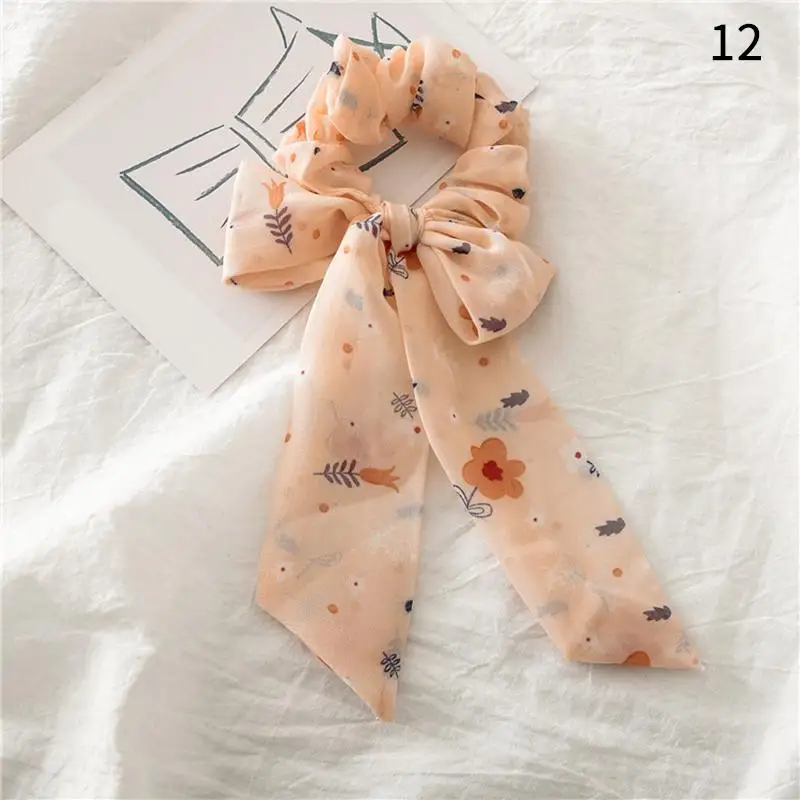 55 Floral Print Elastic Knot Ribbon Scrunchies Women Vintage Big Bow Fabric Hair Ties Girls Satin Hair Accessories Soft Hairbands - Цвет: 55