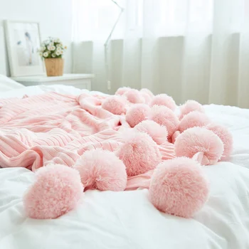 

Knitted Pom Poms Baby Blanket Cotton Blanket Photography Props 90*90CM