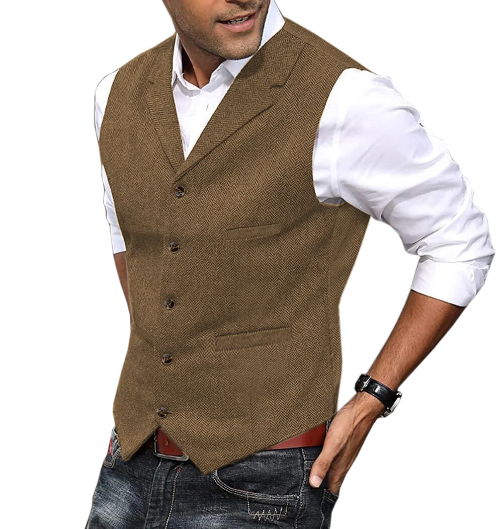 Casual Mens Brown Vest Silver Slim Fit V Neck Tuxedos School Party Green Waistcoat For Wedding Banquet Nightclub 2